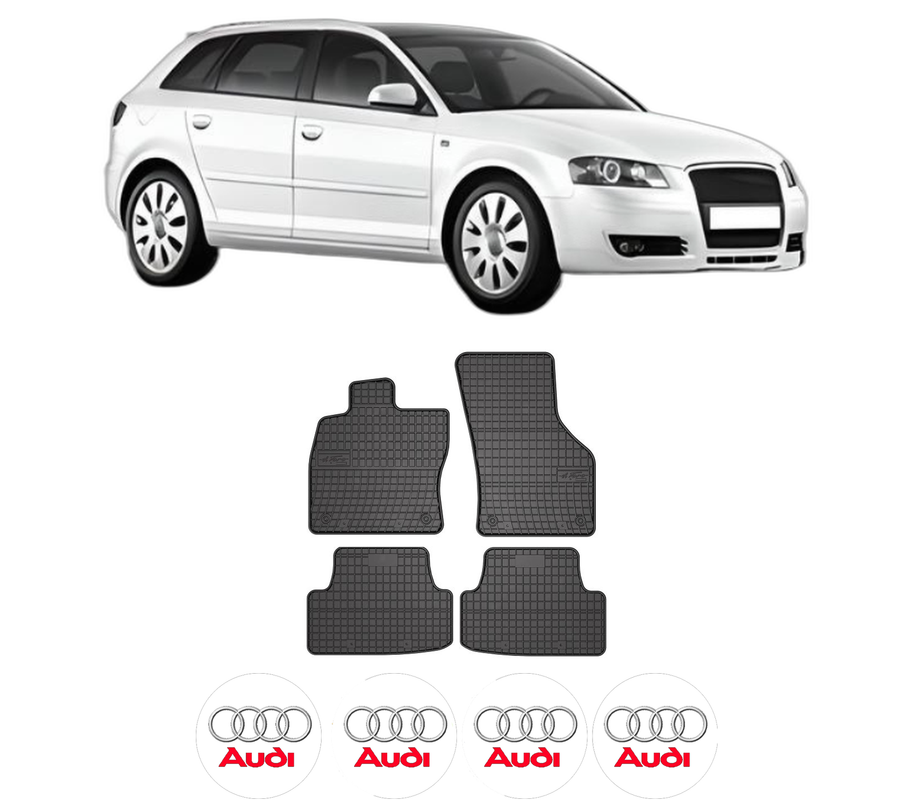 Set covorase presuri AUDI A3 Sportback (8PA) din 2004-2013, auto, din cauciuc thermoplastic, 4 Stickere auto cu AUDI