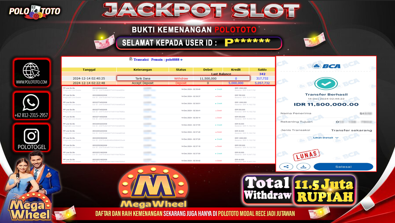 POLOTOTO JACKPOT SLOT MEGA WHEEL Rp.11,500.000,-
