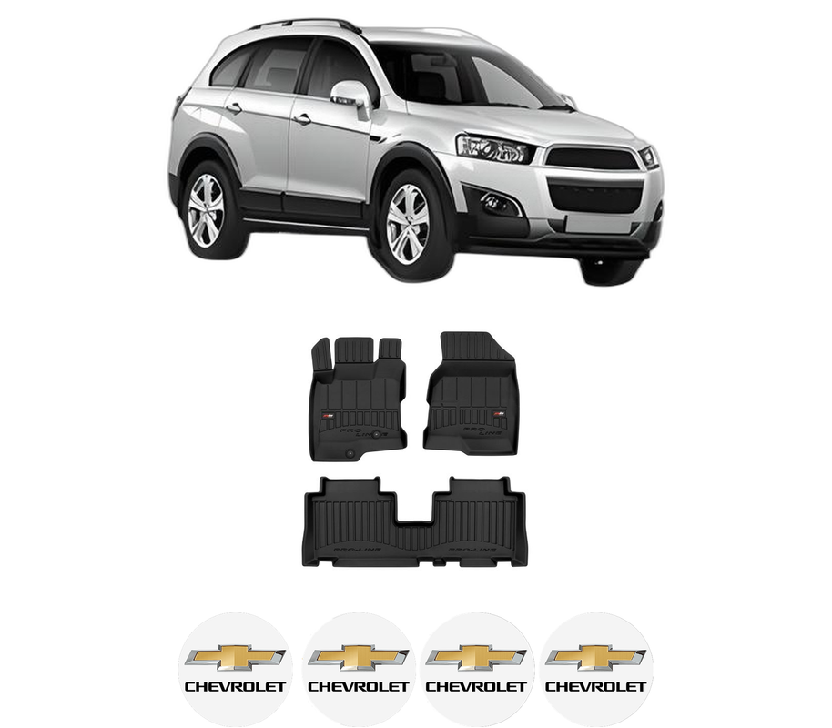 Set covorase presuri CHEVROLET CAPTIVA (C100, C140) din 2006-2018, auto, din cauciuc thermoplastic, 4 Stickere auto cu CHEVROLET