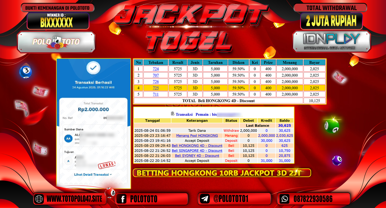 POLOTOTO JACKPOT TOGEL HONGKONG LOTTO Rp.2.000.000,-