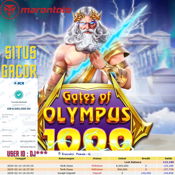 Bukti Kemenangan Member Marontoto Sebesar 6,000,000 JuTa