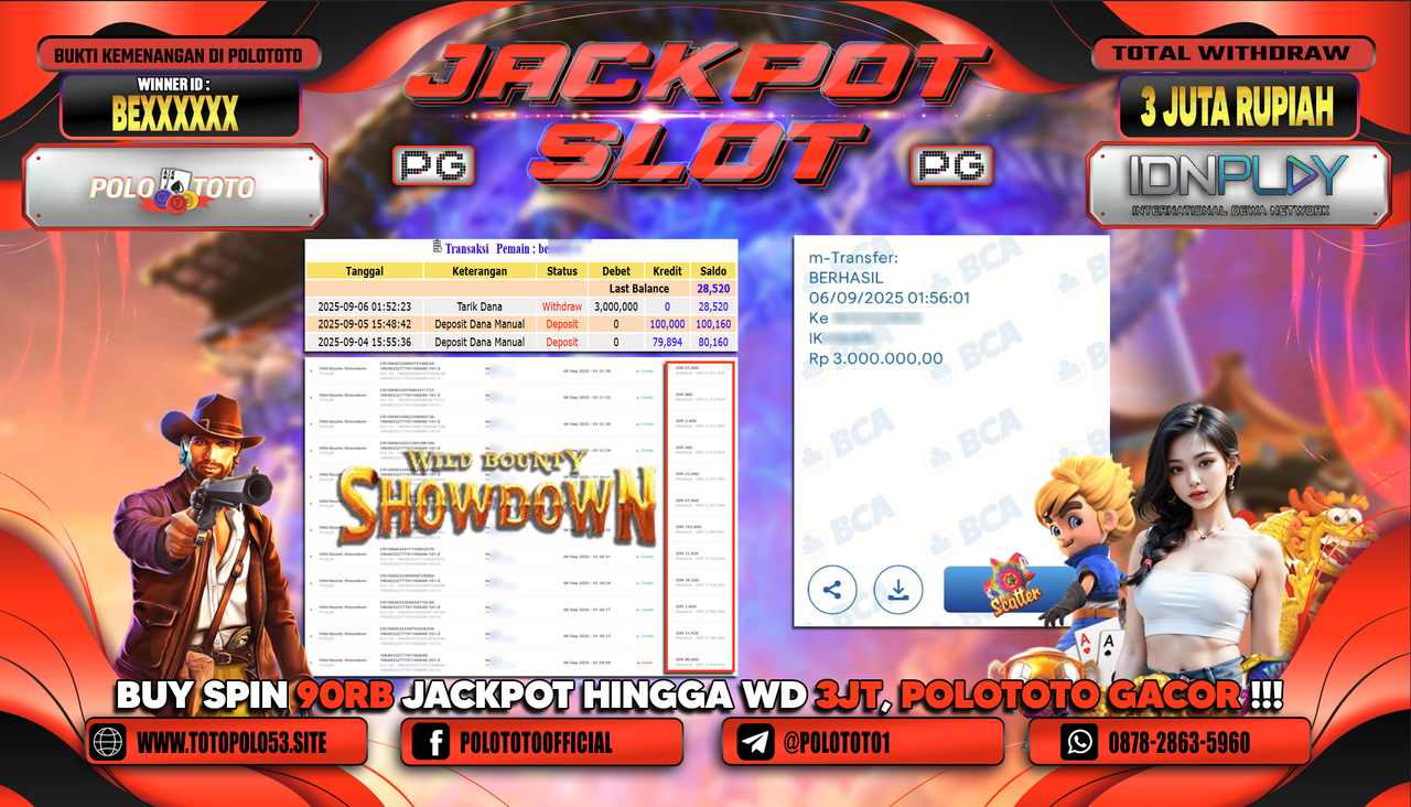 POLOTOTO JACKPOT SLOT WILD BOUNTY SHOWDOWN Rp.3.000.000,-