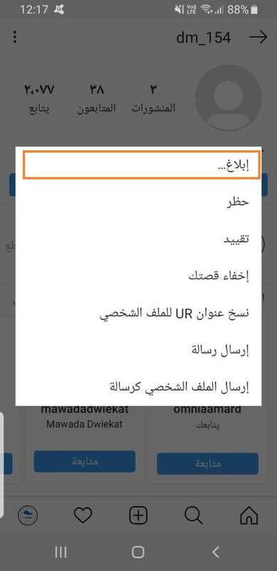 التبليغ عن متابع مزيف
