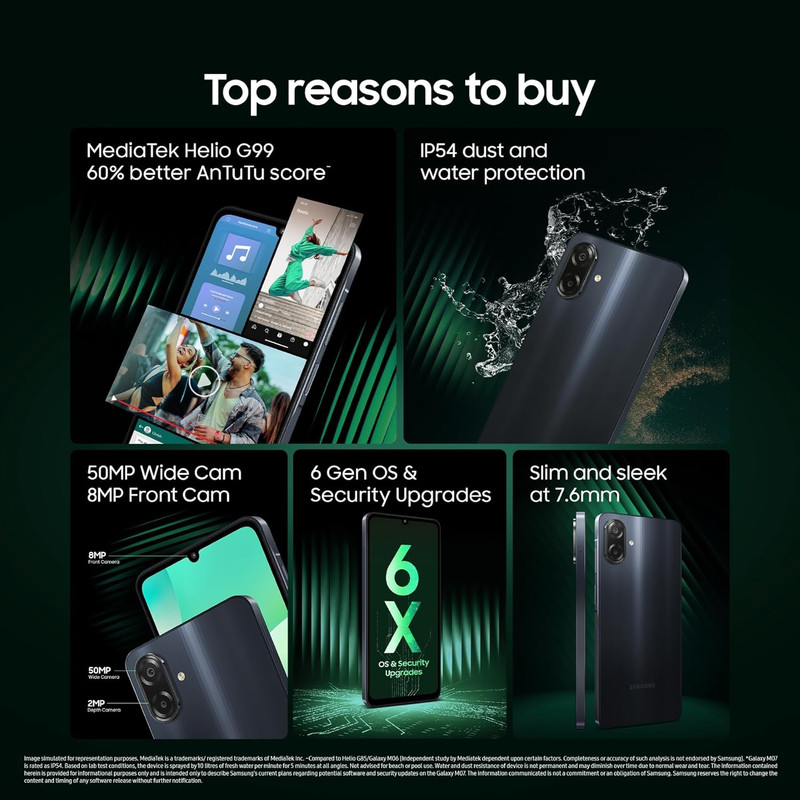 Samsung Galaxy M07 (Black, 4GB RAM, 64GB Storage) Refurbished - Image 2