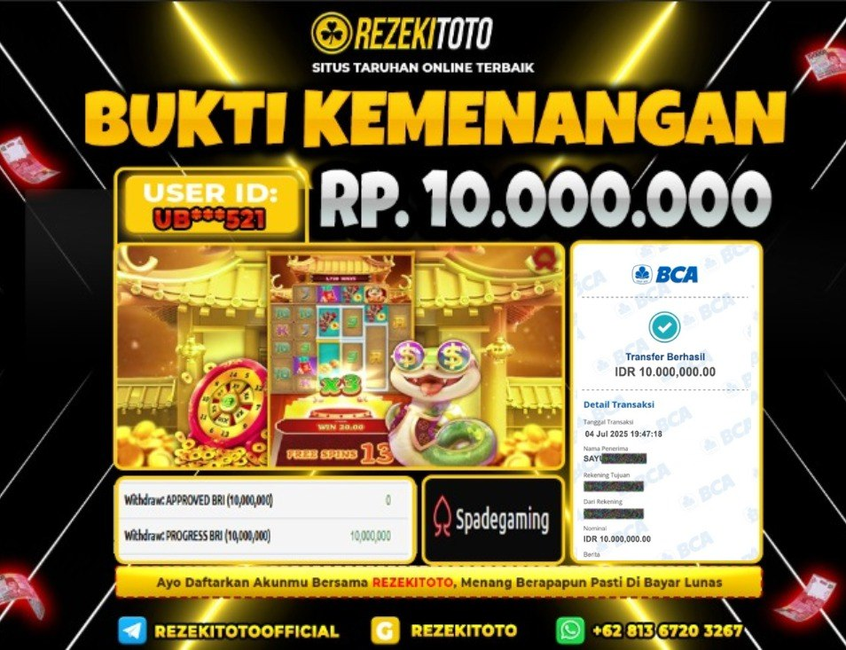 BUKTI KEMENANGAN 04 JULI 2025  LUCKY SNAKE WHEEL 10 JUTA 
