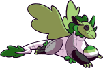 A pearlcatcher plushie, in the aromantic pride flag colours.