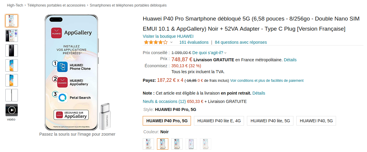Screenshot_2020-12-05 Huawei P40 Pro Smartphone débloqué 5G (6,58 pouces Amazon fr High-tech