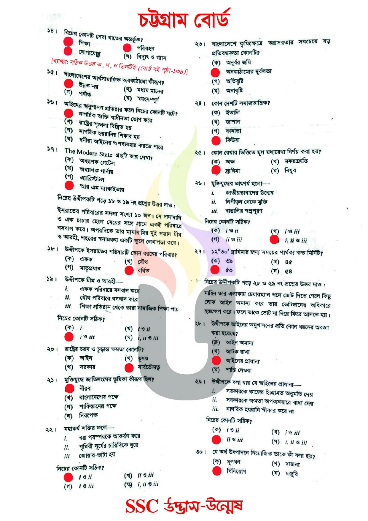 Bangladesh and Global Studies MCQ Question With Answers 2026 Chittagong Board