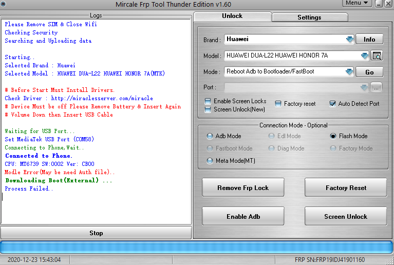 HUAWEI DUAL22 HUAWEI HONOR 7A(MTK) FRP remove not done (Replied) GSM