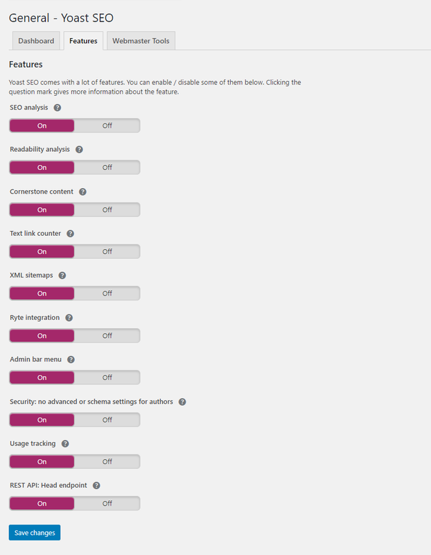 Yoast SEO Features Settings