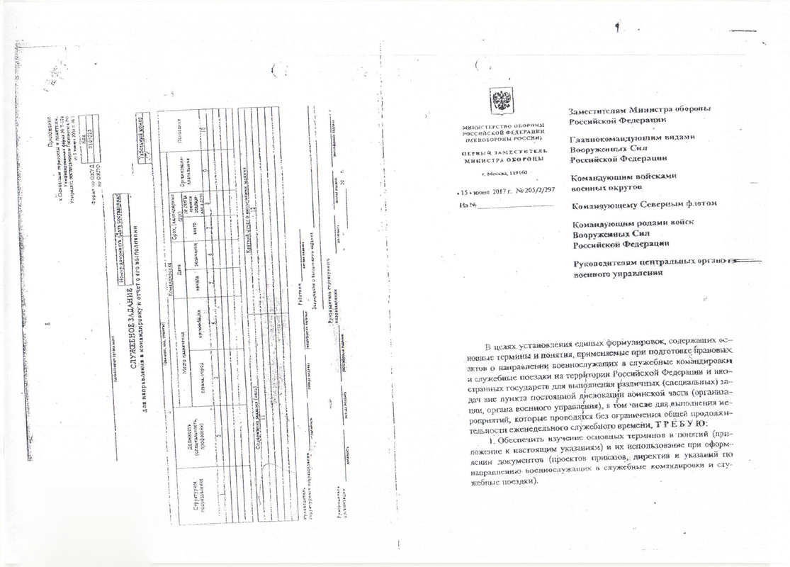 ЗМО РФ от 2017-06-15 N 205-2-297 Основные термины и понятия служебные задания в командировке