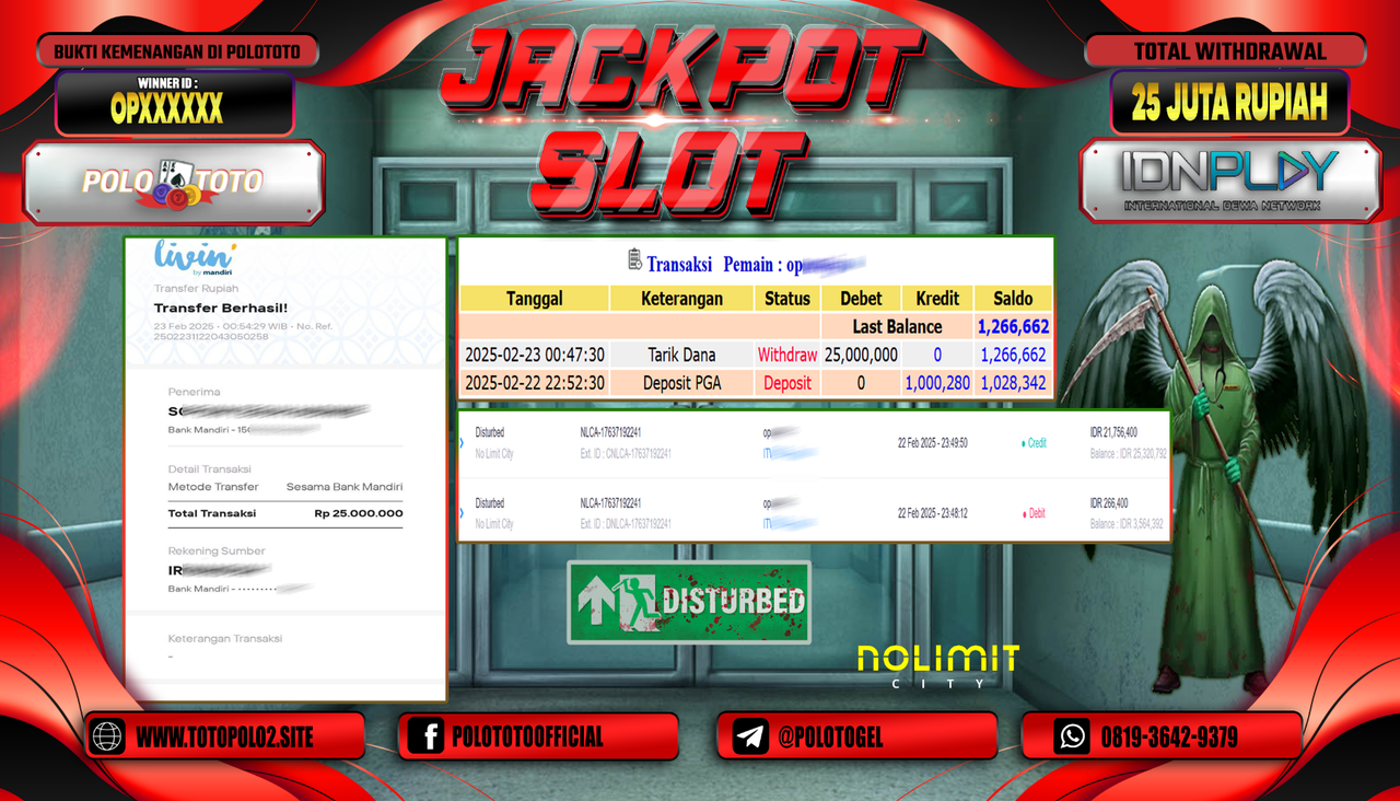 POLOTOTO JACKPOT SLOT DISTURBED Rp.25.000.000,-