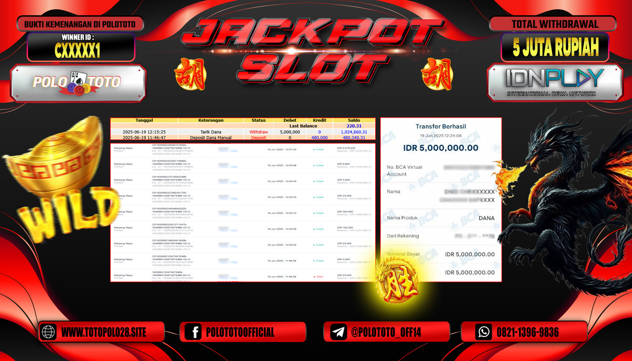 POLOTOTO JACKPOT SLOT MAHJONG WAYS Rp.5.000.000,- LUNAS