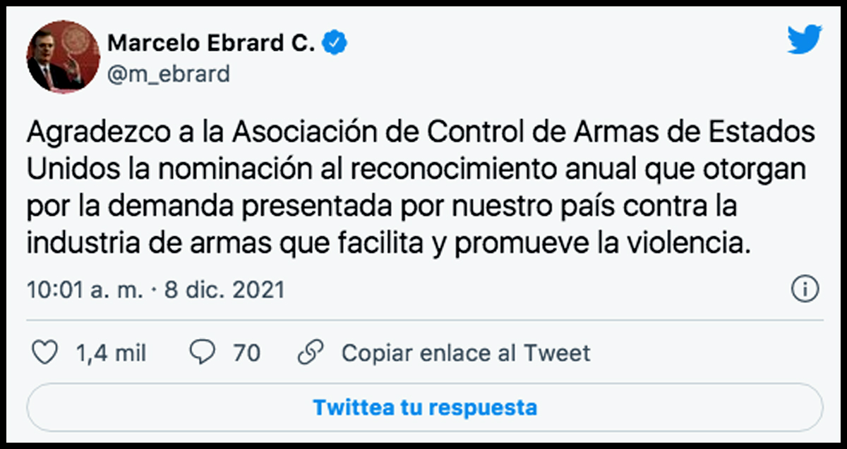 Marcelo Ebrard es nominado como persona del año para el Control de Armas