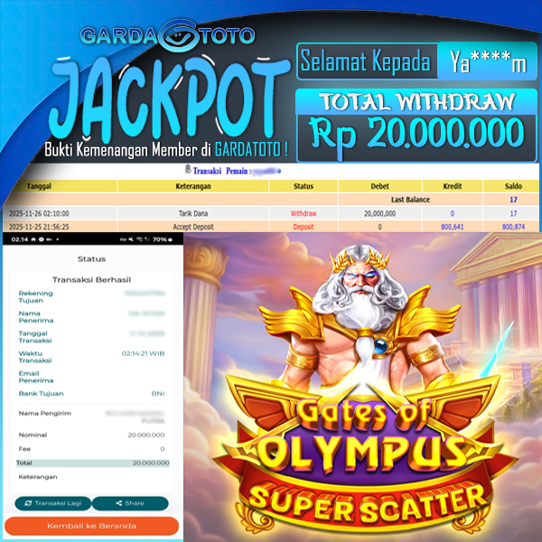 JACKPOT DI PERMAINAN SLOT PRAGMATIC PLAY GATES OF OLYMPUS SUPER SCATTER WD Rp20.000.000