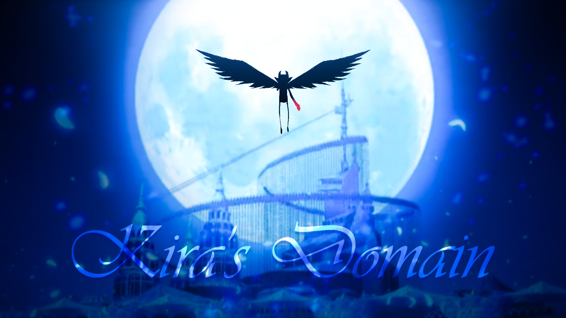 Jack (Bec) Noir is silhouetted at the top half of the screen, as he gazes over a massive moon. The image is very, very blue. Text below Jack reads "Kira's Domain"