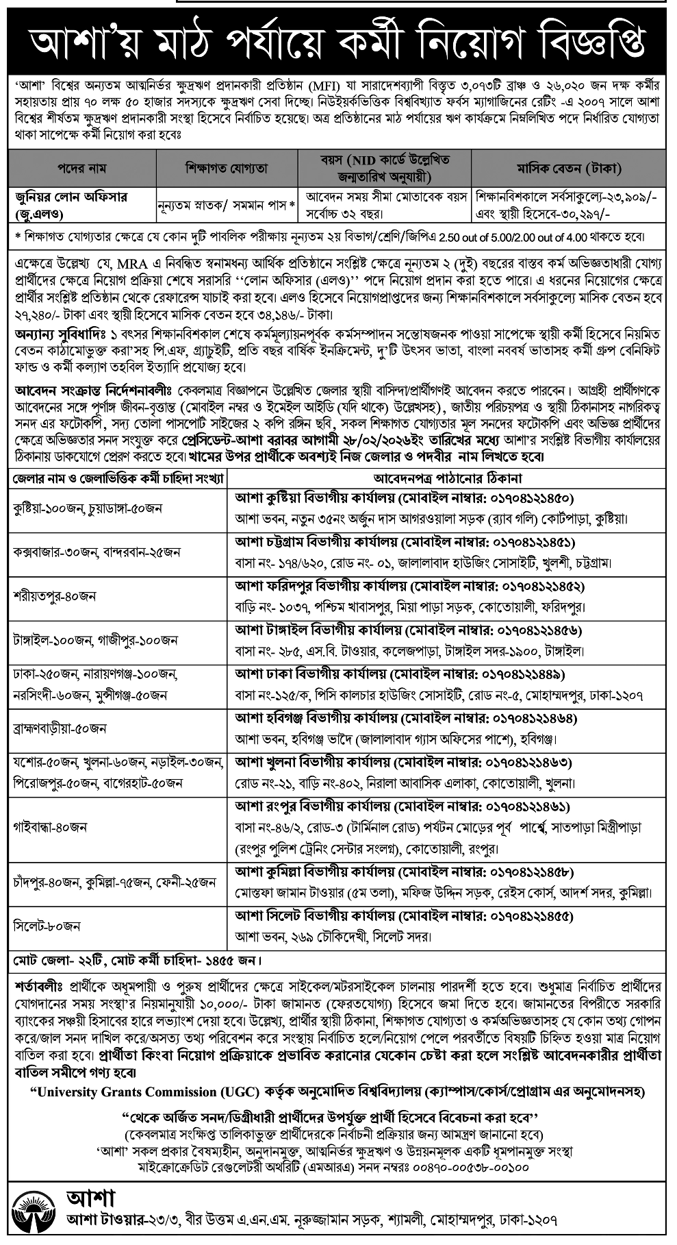ASA NGO Job Circular