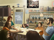 Friends group in Renaissance style