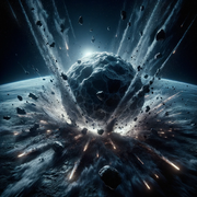 DALL·E 2023-10-25 13.26.17 - A massive meteor strikes the earth, its impact resonating with raw, unt