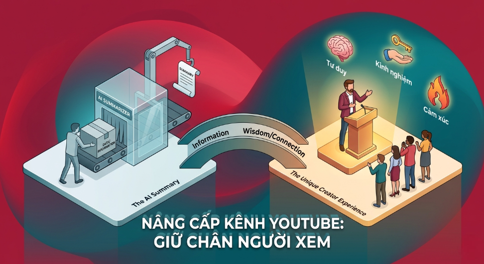 Chiến lược giữ chân người xem YouTube trong kỷ nguyên AI: Chuyển dịch từ cung cấp thông tin sang kiến tạo tư duy và trải nghiệm độc bản không thể tóm tắt.
