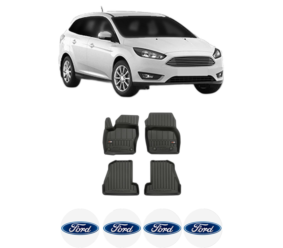 Set covorase presuri FORD FOCUS III Estate Van din 2012-2020, auto, din cauciuc thermoplastic, 4 Stickere auto cu FORD