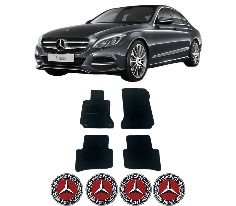 Set Covorase Presuri MERCEDES-BENZ C-CLASS (W205) din 2013-2021, Auto, Material Textil Mocheta, 4 Stickere auto cu MERCEDES-BENZ