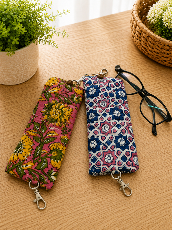 Elegant Hand Block Printed Goggle Case - Set of 2 