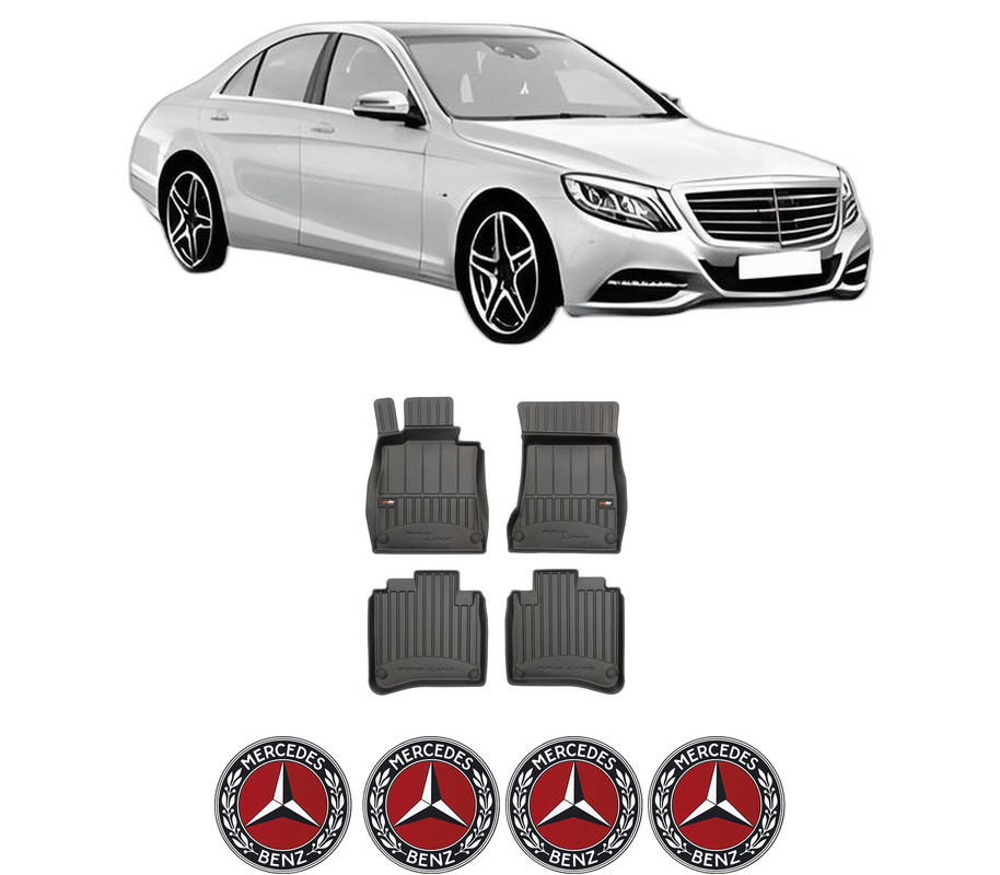 Set covorase presuri MERCEDES-BENZ S-CLASS (W222, V222, X222) din 2013-2020, auto, din cauciuc thermoplastic, 4 Stickere auto cu MERCEDES-BENZ