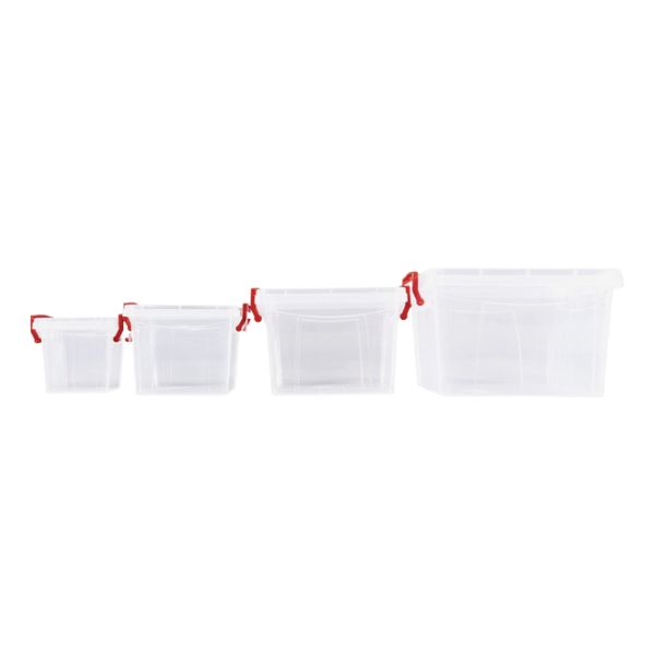 Set 4 cutii patrate cu manere laterale si capac etans, Transparent, 300 ml, 600 ml, 1.5 L, 2.4 L - Caserole si Cutii Alimente - Mercaton Store