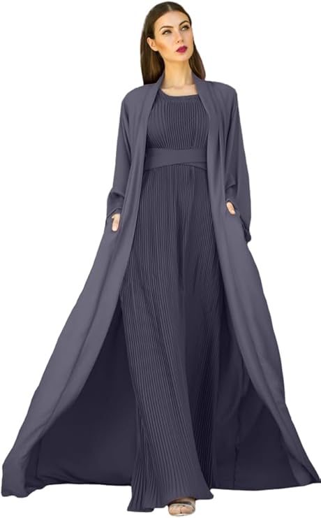 Nukhbaa Mid Grey Color Abaya with Inner Dress