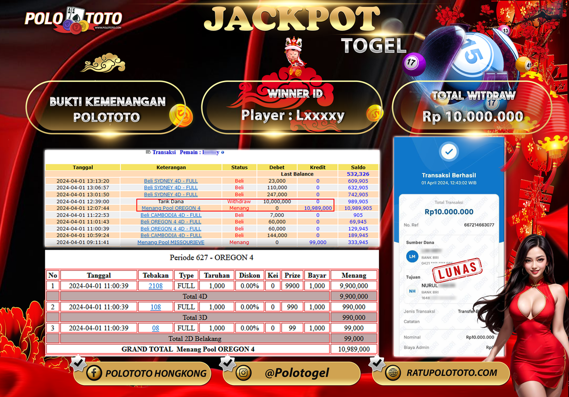 POLOTOTO JACKPOT TOGEL OREGON 4 Rp. 10.000.000,- LUNAS
