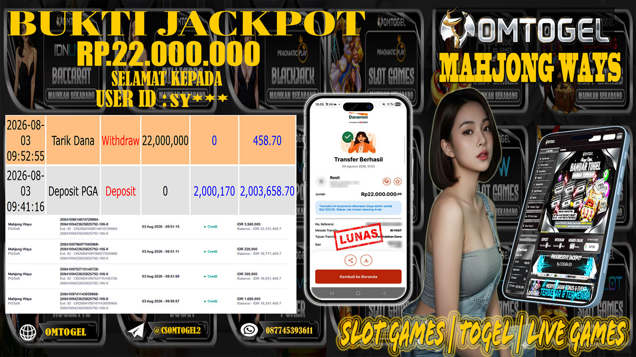 OMTOGEL JACKPOT PG SOFT MAHJONG WAYS  Rp,22,000,000,- DIBAYAR LUNAS