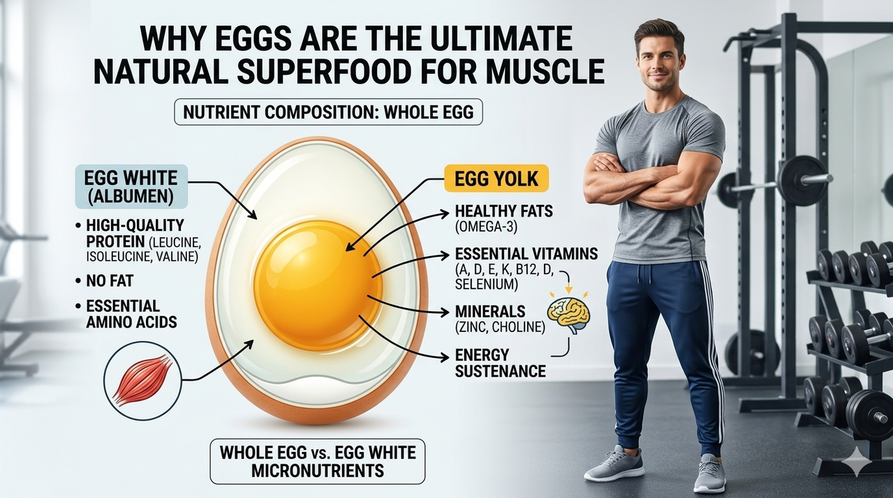 Cross-section of egg yolk showing nutrient-rich interior for why eggs are the ultimate natural superfood for muscle