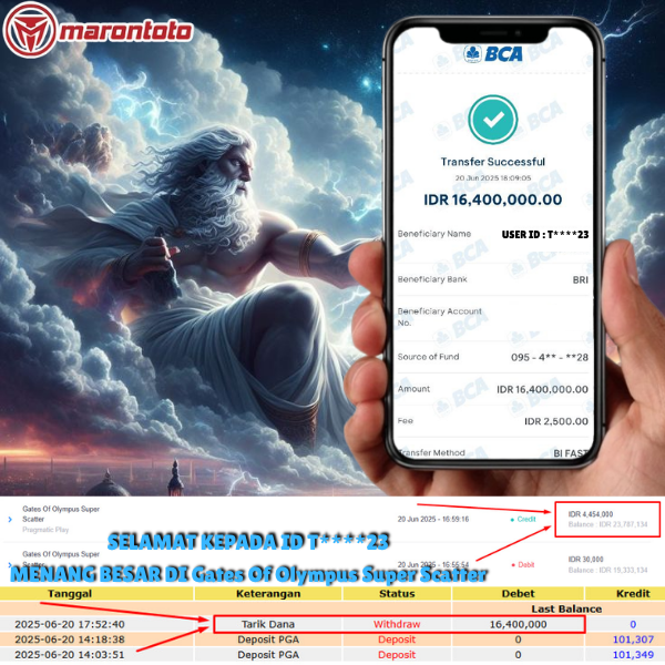  Bukti Kemenangan Member Marontoto Sebesar 16,400,000 JuTa