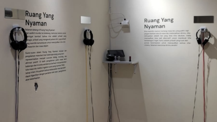 Ruang suara di Pameran Tak Kenal Maka Tak Sayang yang diadakan di Lokananta Bloc Solo pada 14 Juli hingga 31 Agustus 2023.