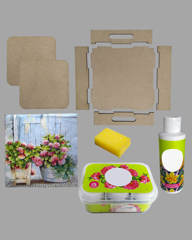 Decoupage Art on MDF Tray With Square Tea Coasters DIY Kit