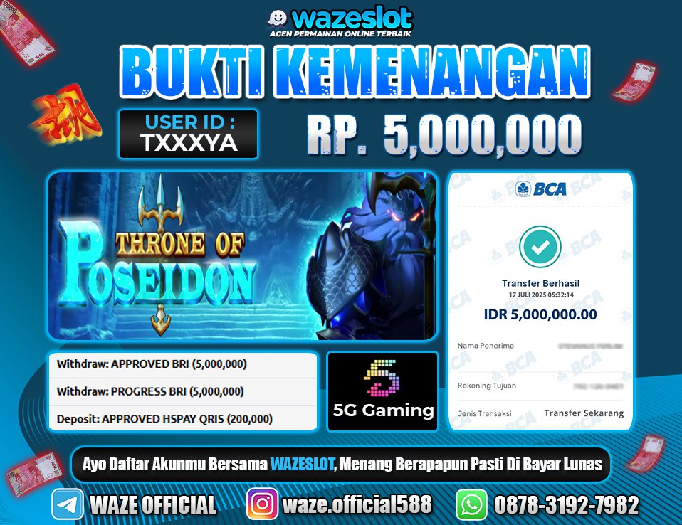 BUKTI KEMENANGAN 17 JULI 2025 DI GAME THRONE OF POSEIDON ( 5G GAMING )