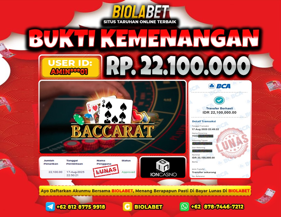 BIOLABET JACKPOT ION CASINO Rp.22.100.000.,- LUNAS