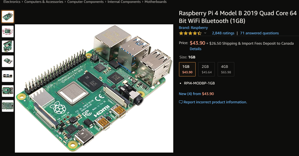 Listing for a Raspberry Pi on Amazon