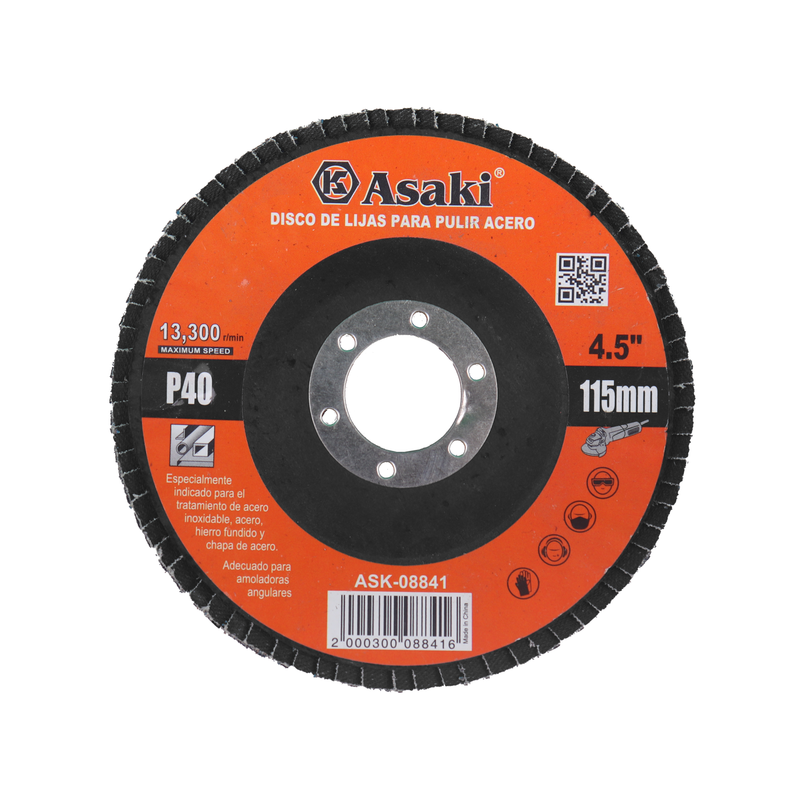 DISCO DE LIJAS PARA PULIR ACERO 115 P40 ASAKI