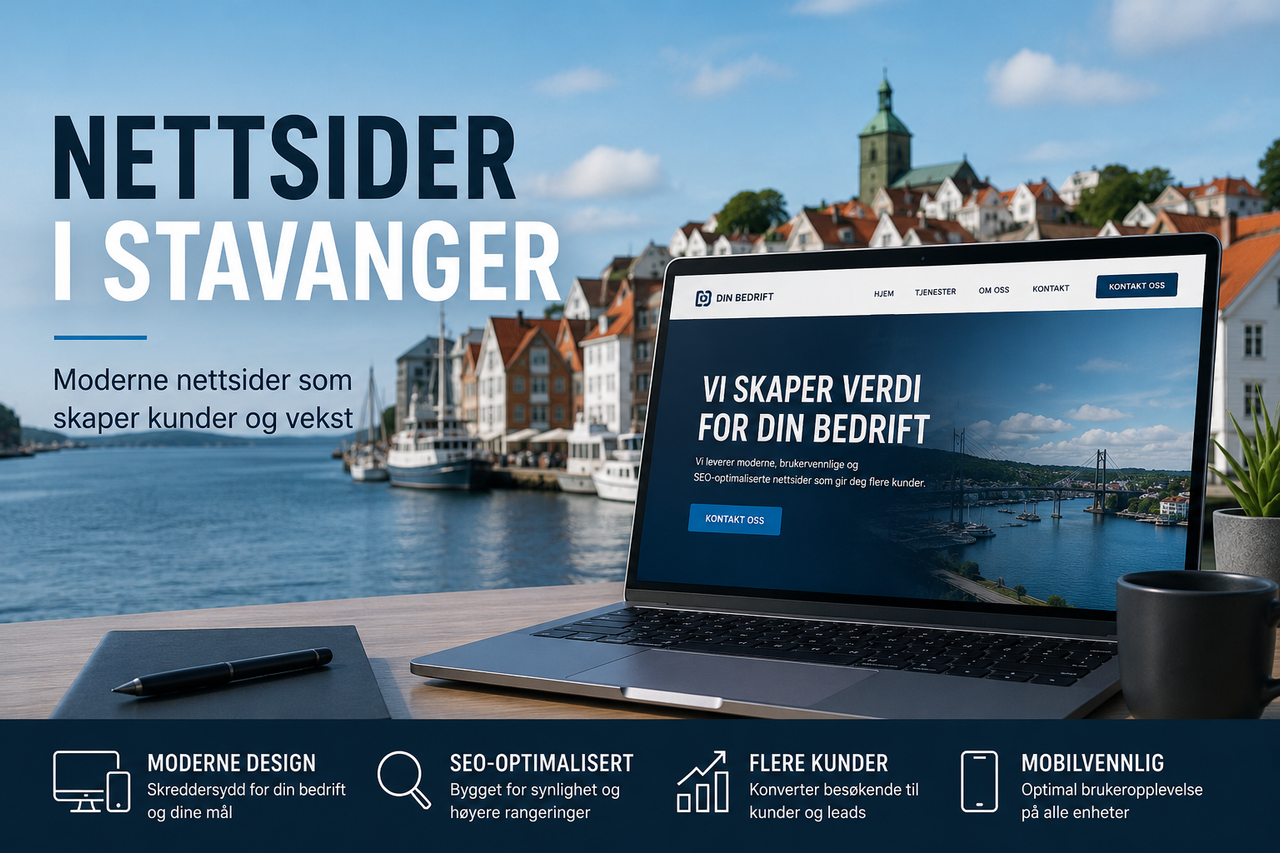 Moderne nettside design på laptop som symboliserer nettsider i Stavanger