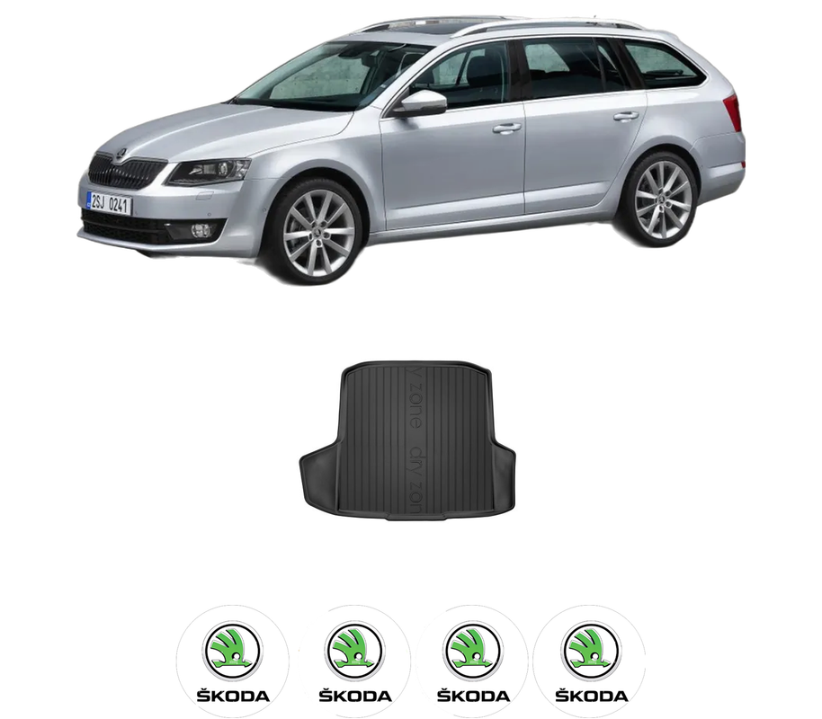 Tavita Portbagaj SKODA OCTAVIA III Combi (5E5, 5E6) din 2012-2020, Protectie Portbagaj Auto, 4x Stickere auto cu SKODA