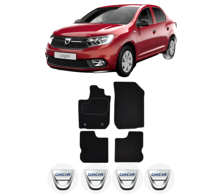 Set Covorase Presuri DACIA LOGAN II din 2012-2017, Auto, Material Textil Mocheta, 4 Stickere auto cu DACIA