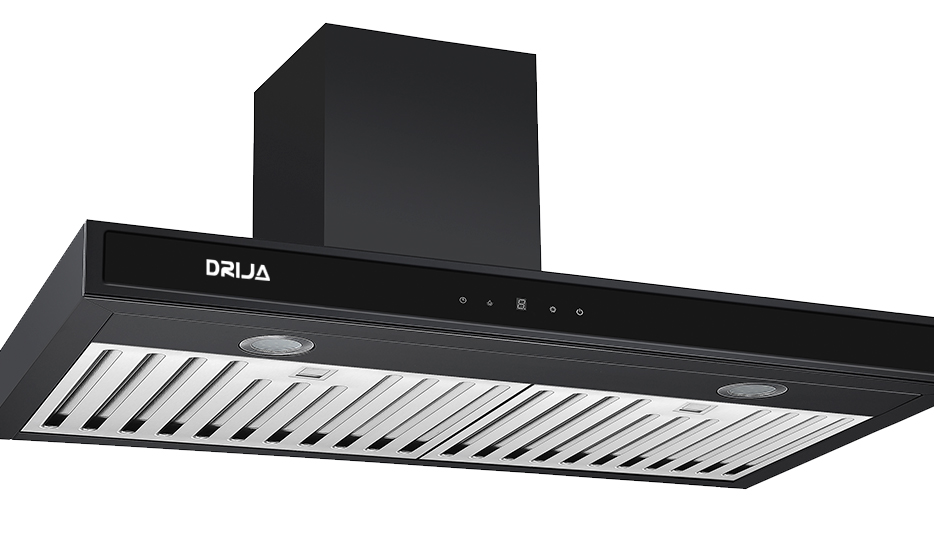 Extractor de Grasa Drija Quadrato 76 Black con acabado negro y panel de vidrio.