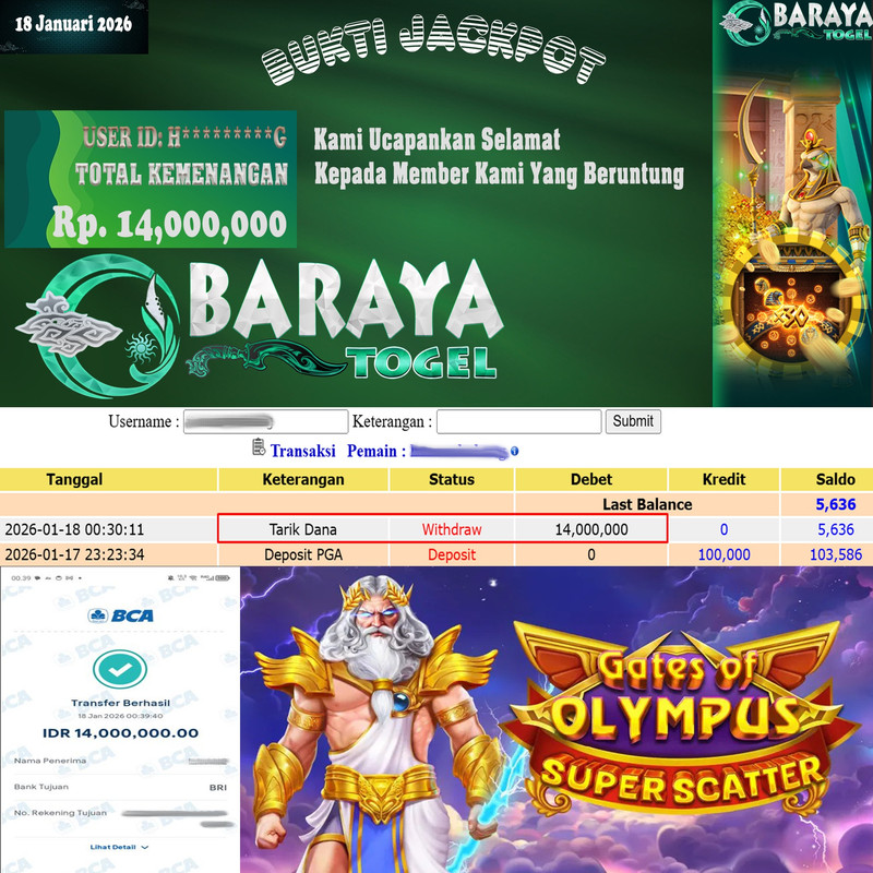 Rp. 14.000.000.- WD LUNAS DI BARAYATOGEL