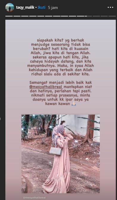 Taqy Malik beri dukungan untuk kakak Sherel Thalib yang sedang proses hijrah dan mulai mengenakan hijab