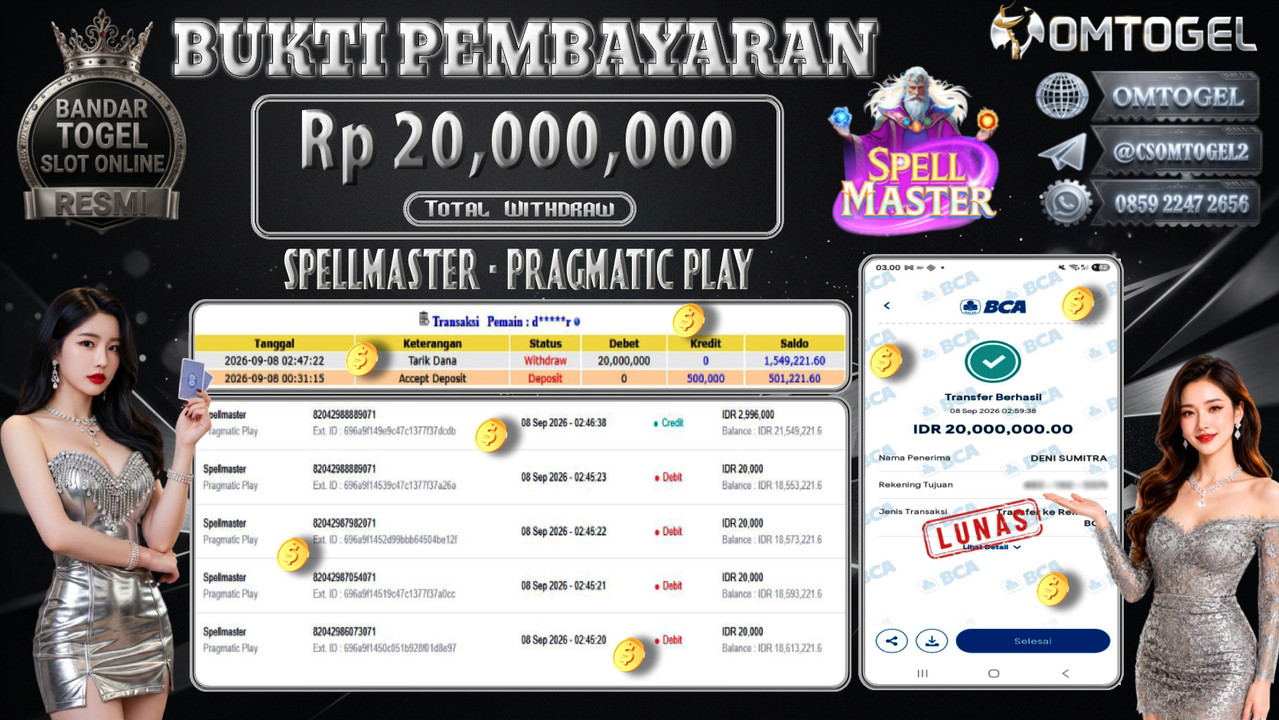 OMTOGEL JACKPOT PRAGMATIC PLAY SPELLMASTER Rp.20,000,000,- DIBAYAR LUNAS