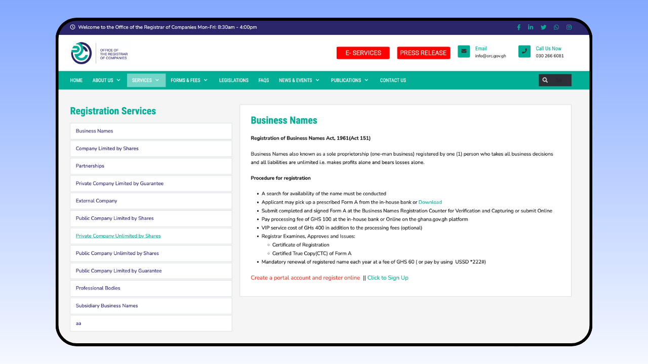 Office of the ghana registrar general website