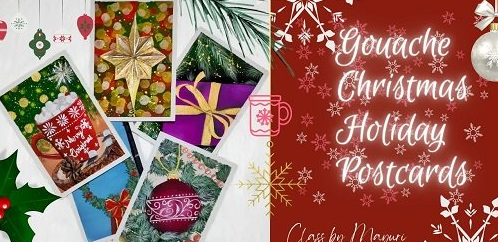 Gouache Christmas Holiday Postcards - Gouache Metallics for the added Bling!!