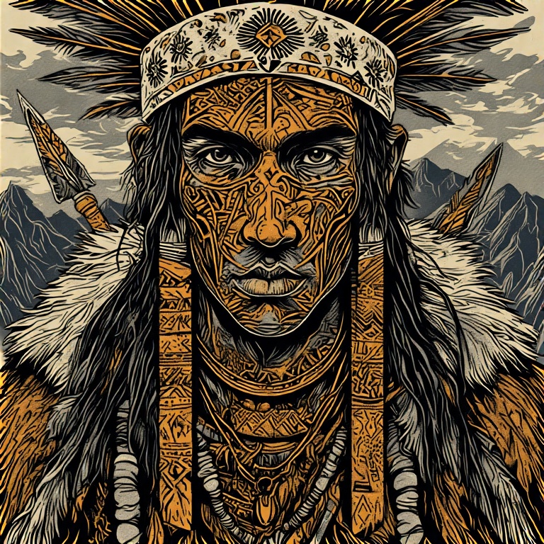 A-tribal-warrior-in-woodcut-st-54